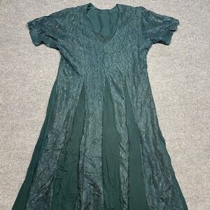 Vintage NOSTALGIA Witchy Whimsy Goth Grunge Lace Maxi Dress Green Rayon Sz S